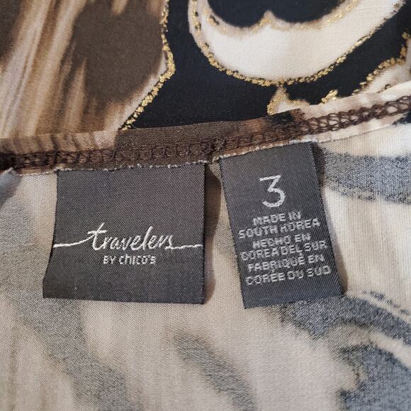 Chicos Travelers Asymmetrical, Animal Floral Slinky Stretch Tunic Top 3 US XL 16 - Picture 6 of 13